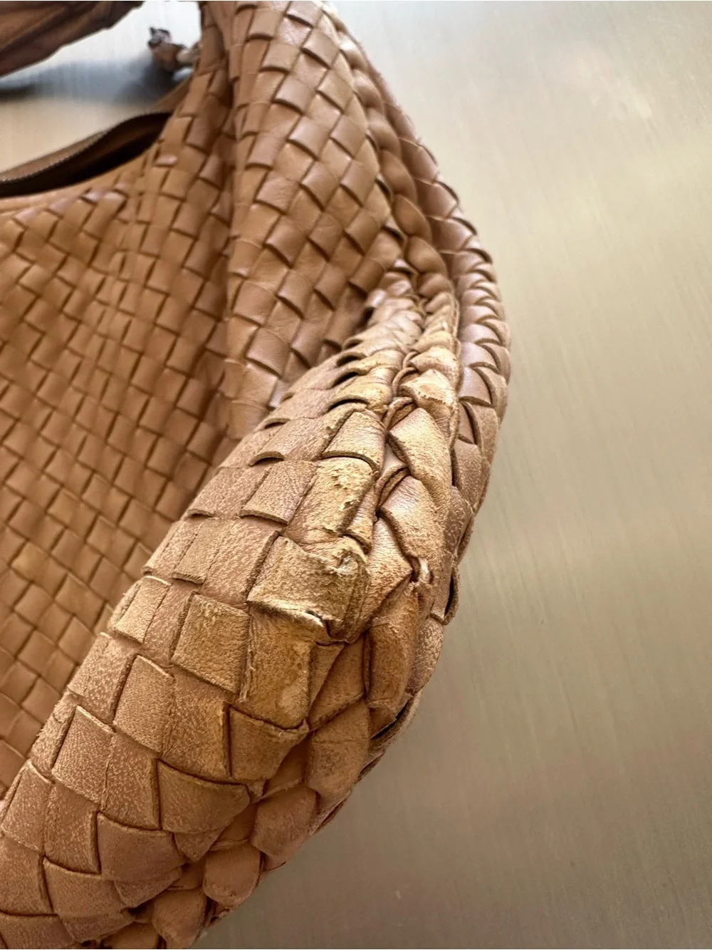 Bottega Veneta Intrecciato Hobo Bag Tan